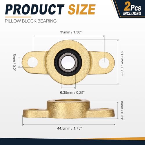 uxcell 2Pcs TF6.35 Pillow Block Bearings 6.35mm Bore,Copper Housing,ABEC 3