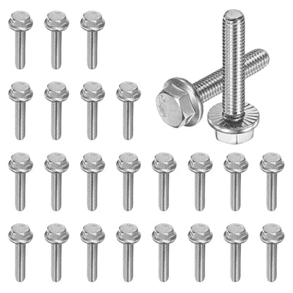 M METERXITY 25 Pack Flanged Hex Head Bolts, M6 x 30mm 304 Stainless Steel External Hex Drive Screws, Metric Fully Threaded Screw for Furniture Car DIY Project [Silver Tone] - size: M6 x 30mm
