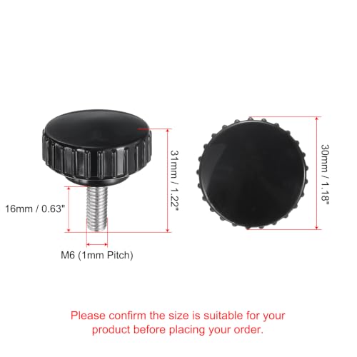 uxcell 2pcs Knurled Clamping Knobs M6 x 16mm Metric 304 Stainless Steel Male Thread Thumb Screw on Type 30mm Plastic Round Head Threaded Hand Bolt Stud Knobs Black - size: M6 x 16mm x 30mm