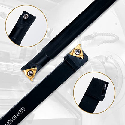 Lathe Turning Holders Threading Tool - Metal Lathe Cutting Tools 1/2" External SER1010H11+3/8" Internal SNR0010K11 Turning Holders with Indexable Carbide Inserts 10pcs Golden for Lathe Tools - color: 2pcs 3/8" boring bars+10pcs inserts