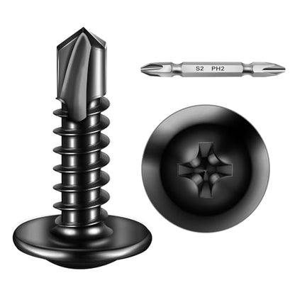 Mywish (650Pcs) #8×3/4" Black Self Tapping Screws for Metal, 410 Black Metal Screws Oxide Stainless Steel Truss Head Self Drilling Screw High-Strength - color: Black, size: #8x3/4" (650 pcs)