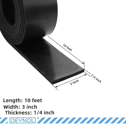 DEVNOL Neoprene Rubber Strip 1/4 (.250)" Thick X 3" Wide X 10'Long Grade 65A for Gasket, Surface Protection, Sealing - size: 1/4in x 3in x 10FT