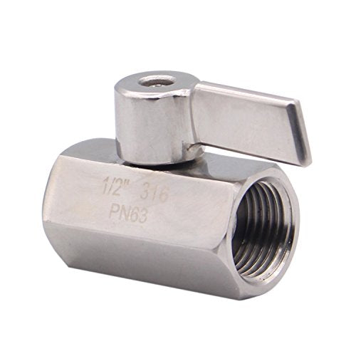 DERNORD Stainless Steel Mini Ball Valve NPT Thread Female (1/2" Female&Female) - size: 1/2 Inch, style: Pack of 1