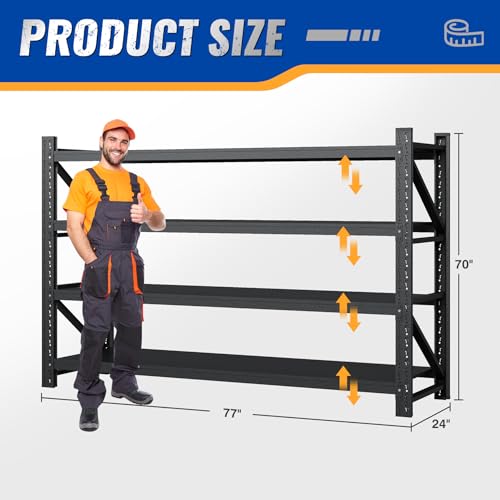 BYNSOE 77" W Storage Shelves 9000lbs Garage Metal Shelving Heavy Duty Garage Shelves Adjustable Storage Shelves for Industrial, Factory,(77" W X 24" D X 70" H) - color: Black, size: 77" W X 24" D X 70" H