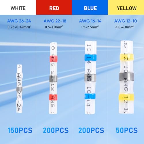 TICONN 600 Pcs Solder Seal Wire Connectors, Heat Shrink Butt Splice - size: Mixed 600 Pieces
