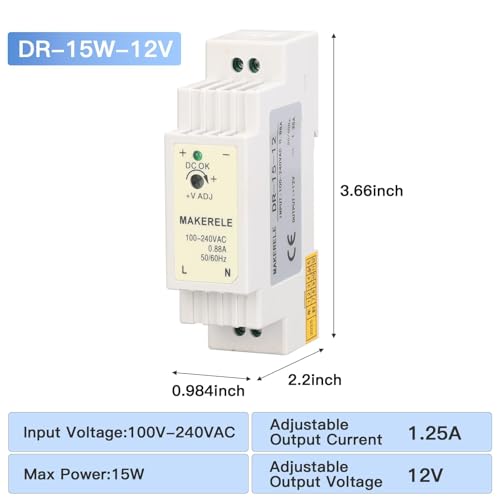 MAKERELE 15W DR AC to DC Slim DIN Rail Power Supply 12V - style: 15W-12V