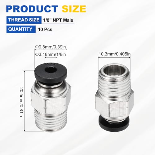 10Pcs Pneumatic Push to Connect Fitting Fit 1/8"OD Tube 1/8 NPT Male - color: Black, size: 1/8" OD x 1/8 NPT