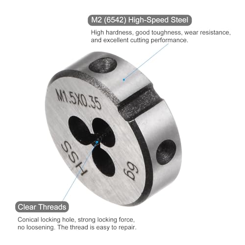 uxcell Round Threading Dies, Metric M1.5 x 0.35 Thread (Right Hand), High Speed Steel (HSS) Screw Cutting Die Repair Tool - size: M1.5 x 0.35