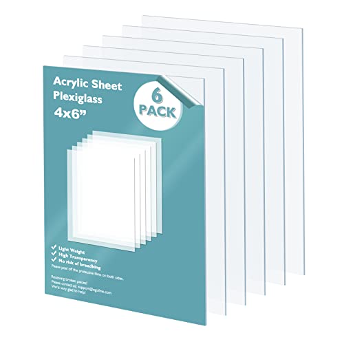 Egofine Plexiglass Sheets Acrylic Sheets 6 Pack of 4x6’’ 0.04 Thick Clear Plastic Cast Transparent Plexi Glass for Crafting Projects, Replacement Picture Frame Glass, DIY Display, Easy to Cut - color: Clear, size: 4x6"