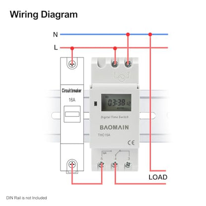 BAOMAIN THC15A AC 220V Digital Programmable Timer Switch,16A Weekly Relay