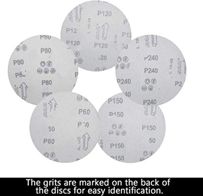 Tonmp 100 PCS 6 Inch No Hole Hook and Loop Sanding Disc Set- 60 80 120 240 400 Grit Sandpaper, 6" Aluminum Oxide Sander Paper for Random Orbit Sanders