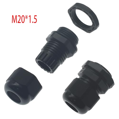 10 Pcs Black M20x1.5 Waterproof Cable Glands Joints Adjustable 6-12mm Cable Connectors Compression Cable Glands with Locknuts (IP68) - color: Black