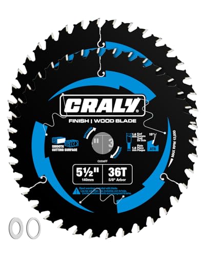 CRALY 5-1/2 Inch 36 Teeth Fine Finish Wood Cutting Circular Saw Blade, 5/8 Inch Arbor, Carbide Tipped, Thin Kerf, Black Ice™, for Plywood, MDF, OSB, Laminated, 2-Pack(C0536FF-2) - size: 5-1/2'', 5/8'' arbor, 36T*2