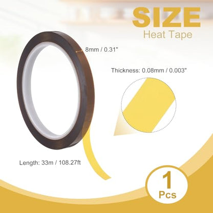 uxcell Heat Tape,8mmx33m(108ft) Heat Transfer Tape(0.08mm T,Brown) - size: 8mm
