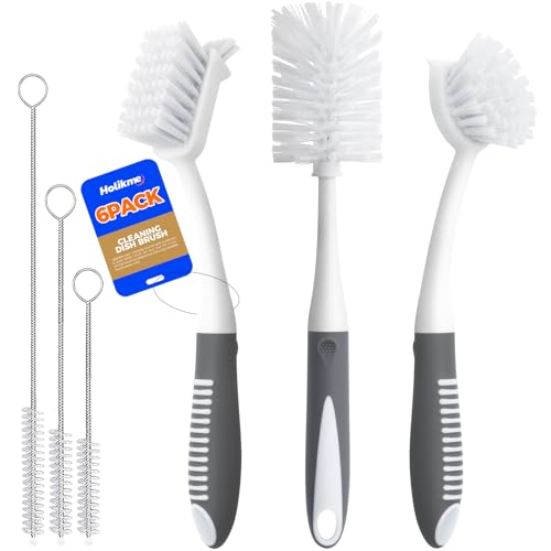 Holikme 6 Pack Dish Brush Set with Bottle Brush, Dish Scrub Brush,Gray - color: Gray