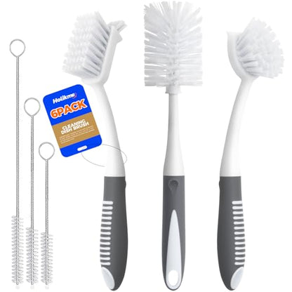 Holikme 6 Pack Dish Brush Set with Bottle Brush, Dish Scrub Brush,Gray - color: Gray