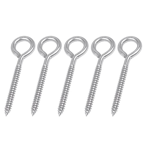 SHONAN 4.5" Stainless Steel Eye Screws for Wood, 5 Pcs Heavy Duty Screw Eye Hooks, Large Eye Screw Hooks for Hanging Hammock, Swing, Clothesline, Eye Bolt Hooks for Outdoor Activities, 250 Lbs - size: 4.5 Inch, 5 Pack