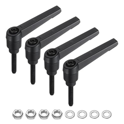 uxcell 4pcs Lever Adjustable Handles M5 x 25mm Metric Male Thread with Nuts Washers, Level Clamping Handle Set Hand Stud Knobs Rotating Screw Handles Bolts with Locking Lever, Black - size: M5 x 25mm