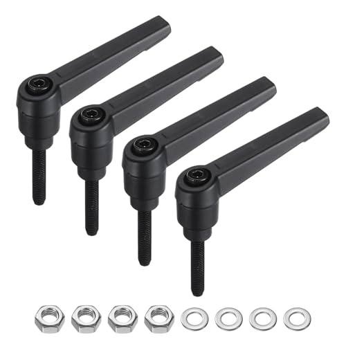 uxcell 4pcs Lever Adjustable Handles M5 x 25mm Metric Male Thread with Nuts Washers, Level Clamping Handle Set Hand Stud Knobs Rotating Screw Handles Bolts with Locking Lever, Black - size: M5 x 25mm