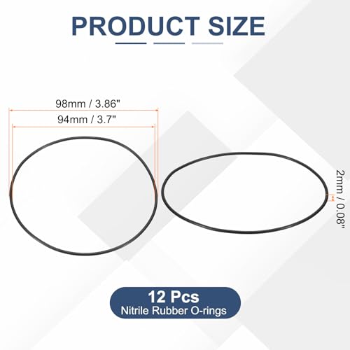 12pcs Nitrile Rubber O-Rings 94x98x2mm Metric NBR Sealing Gasket - size: 94mm x 98mm x 2mm