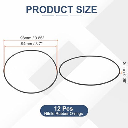 12pcs Nitrile Rubber O-Rings 94x98x2mm Metric NBR Sealing Gasket - size: 94mm x 98mm x 2mm