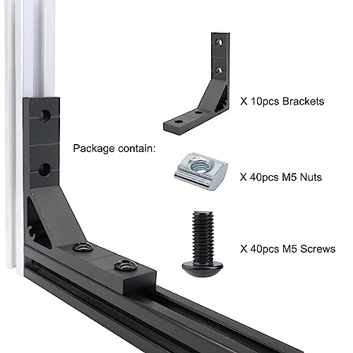 10 Set 78x78mm 2020 Aluminum Extrusion T Slot Corner Bracket 20 Series Extruded Hardware 90 Degree Right Angle Connector with M5 Bolts Nuts for 20/20 80 20 2040 T V Slot Black Aluminum Profile - style: 10Pcs 20x78 Bracket with Bolt Nut