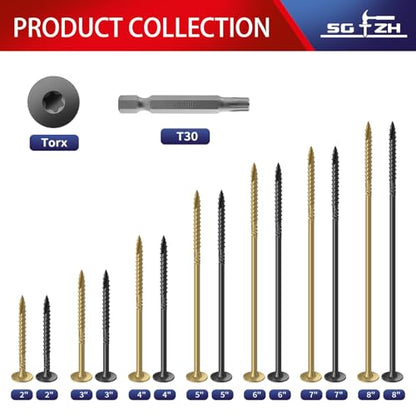 #14 x 5 Inch Outdoor Structural Wood Deck Screws (43Pcs/2lb), Carbon Steel, Black, Flat Head, Rust Resistant Epoxy Coated, T30 Star Bit - color: Black, size: #14 x 5"