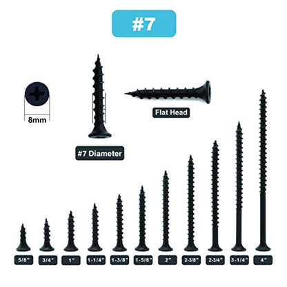 #7 x 3/4" Wood Screw 100PCS Black Phosphate Coated Stainless Flat Truss Head Fast Self Tapping Drywall Screws by SG TZH - size: #7 x 3/4"