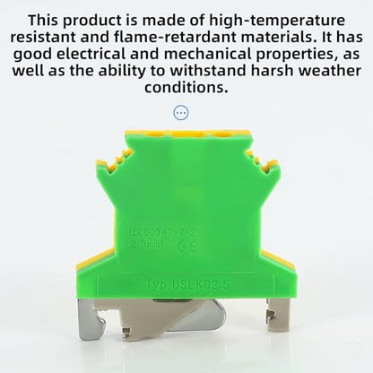 50PCS USLKG2.5 Terminal Block DIN Rail Terminal Blocks for Industrial Control Automation Din Rail Ground Earth 12-22 AWG Conductor Cross-Section Copper Contact Temperature Resistant Screw Connector - color: USLKG2.5 Ground