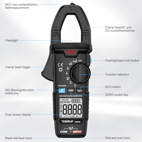 Clamp Meter 6000 Counts TRMS, 600A AC/DC Amp Meter, Multimeter Tester - color: Black