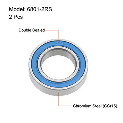 uxcell 6801-2RS Deep Groove Ball Bearings 12mm x 21mm x 5mm Double Sealed Chrome Steel Blue Cover P6(ABEC3) 2pcs - size: 12x21x5mm