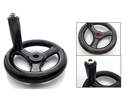 4.9 inch Dia Hand Wheel with Revolving Handle 3 Spoked, 12mm Center Hole Diameter - size: 125mm Dia.
