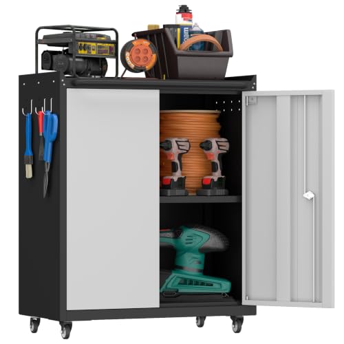 IRONFFICE Locking Storage Cabinet, Steel Garage Cabinet with Wheels, Utility Tool Cabinet for Garage, Home Office and Warehouse - color: Black-grey, size: 31.9"H