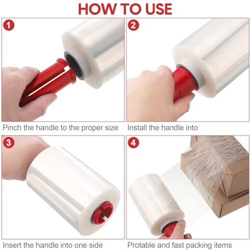 Jutom 16 Pcs Mini Stretch Film Industrial Shrink Wrap Roll Plastic Film for Moving 2 Handles 5" x 1000 ft Pallet Wrap Packaging Self Adhering Shipping for Moving Furniture Packing (Clear,Red) - color: Clear, Red
