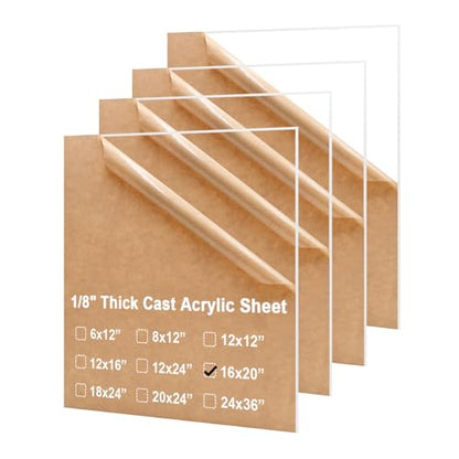 KINLINK 16x20 Acrylic Sheets, 1/8inch (3mm) Clear Plexiglass Sheets, Transparent Plasitc Board with Protective Paper for DIY Project, Craft, Picture Frames, Sign, Weding invitaton, 4 Pack - color: Clear, size: 16x20