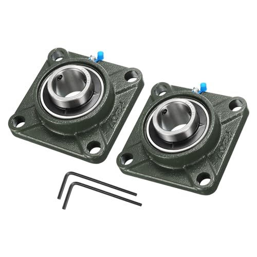 uxcell 2pcs UCF207-22 Pillow Block Bearings 1-3/8 inch Bore Self Alignment, Solid Cast Iron Base Square Flange Mounted Chrome Steel Bearings - size: UCF207-22