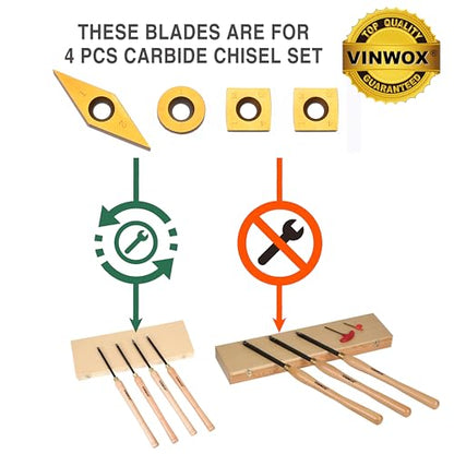 TITANIUM Coated Replacement Wood Turning Carbide Tip Set for VINWOX 3 PCS & 4 PCS Carbide Turning Tool Set, 2 of each Finisher (big and small size), Detailer, 4 of 2" Straight/Radius Combo, Pack of 10 - size: Blade