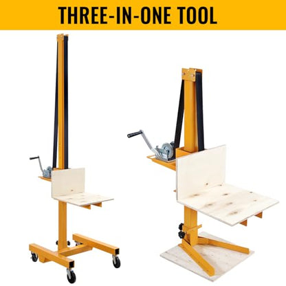 Material Lift Winch Stacker, 330 Lbs Capacity, 72" Max Height Adjustment, Hand Winch Lift Truck, Steel Portable Load Lifter for Workshop, Warehouse,Cabinet Lift