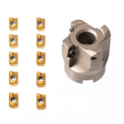 R8 FMB22 Face Mill and Insert Set, R8-FMB22 Arbor with 7/16-20UNF Thread, BAP400R-50-22-4T 50MM Face Milling Cutter, 10PCS APMT1604 Carbide Inserts and T15 Wrench