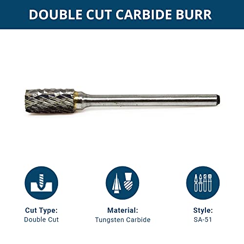 Benchmark Abrasives 1/8 Inch Cylinder Shape Double Cut Tungsten Carbide Die Grinder Bits Metal Deburring Tool Rotary Burr, 1/8 Inch Shaft, Engraving Tool for Woodworking Shaping Carving (SA- 51) - style: SA-51
