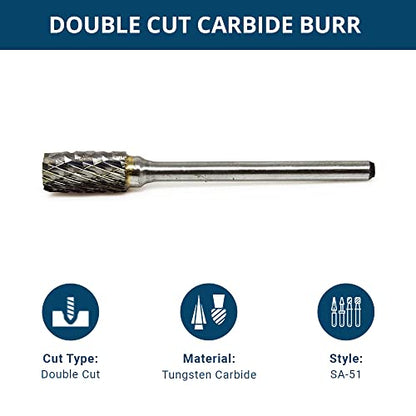 Benchmark Abrasives 1/8 Inch Cylinder Shape Double Cut Tungsten Carbide Die Grinder Bits Metal Deburring Tool Rotary Burr, 1/8 Inch Shaft, Engraving Tool for Woodworking Shaping Carving (SA- 51) - style: SA-51