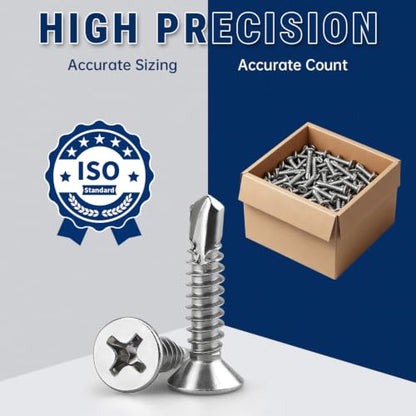 #12 x 1-3/4" Phillips Flat Head Sheet Metal Screws, Stainless Steel 410 Self Drilling Screws for Metal, Countersunk Head, Phillips Drive, Self Tapping, 50 Pack - size: #12 x 1-3/4"