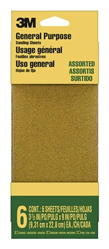 3M Sandpaper, Assorted Pack 100-150-220 Grit, 6 Sheets, 3-2/3 in x 9 in, Sands Paint, Wood & Metal, Great For General Purpose Sanding, Assorted Coarse, Medium & Fine Sand Paper (9019NA-CC) - size: 3-2/3 in x 9 in, style: Assorted