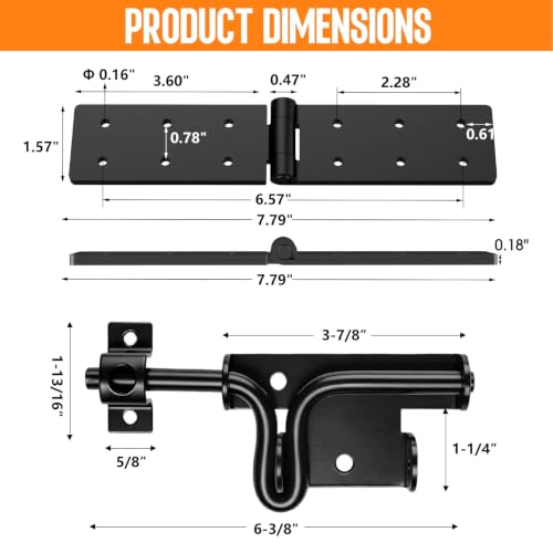 Heavy Duty Gate Hinges 270° Folding with Slide Bolt Latch Outdoor Black - size: Black-5PCS