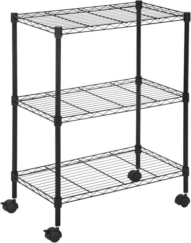 Meet perfect 3-Tier Wire Shelving Unit with Wheels, Black - color: Black, size: 3-Tier, 31.3"H × 23"W × 13"D