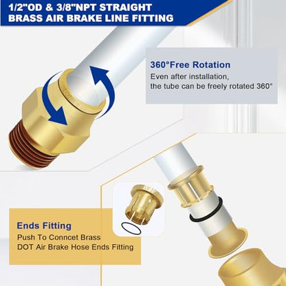 6 PCS Brass Air Line Quick Connect Fittings 1/2" Tube OD x 3/8" NPT - size: 1/2" Tube OD x 3/8" NPT - 6 PCS