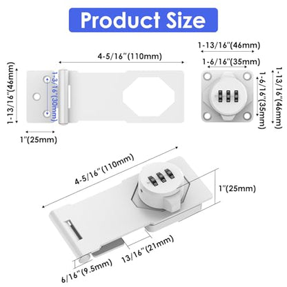 Cabinet Locks with Combination, Hasp Locks, 2 Packs White - color: 2 Packs White