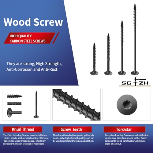 #14 x 8 Inch Outdoor Structural Wood Deck Screws (29Pcs/2lb), Carbon Steel, Black, Flat Head, Rust Resistant Epoxy Coated, T30 Star Bit - color: Black, size: #14 x 8"