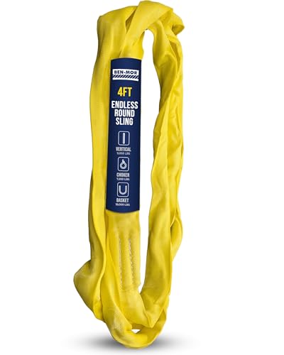 Ben-Mor Heavy Duty Round Lifting Sling, 4 ft 9,000 lb - color: Yellow - 9,000 lb Vertical WLL, size: 4 feet
