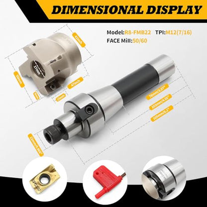 R8 FMB22 7/16-20UNF Face Mill Arbor 400R 50MM Shell Mill Cutter